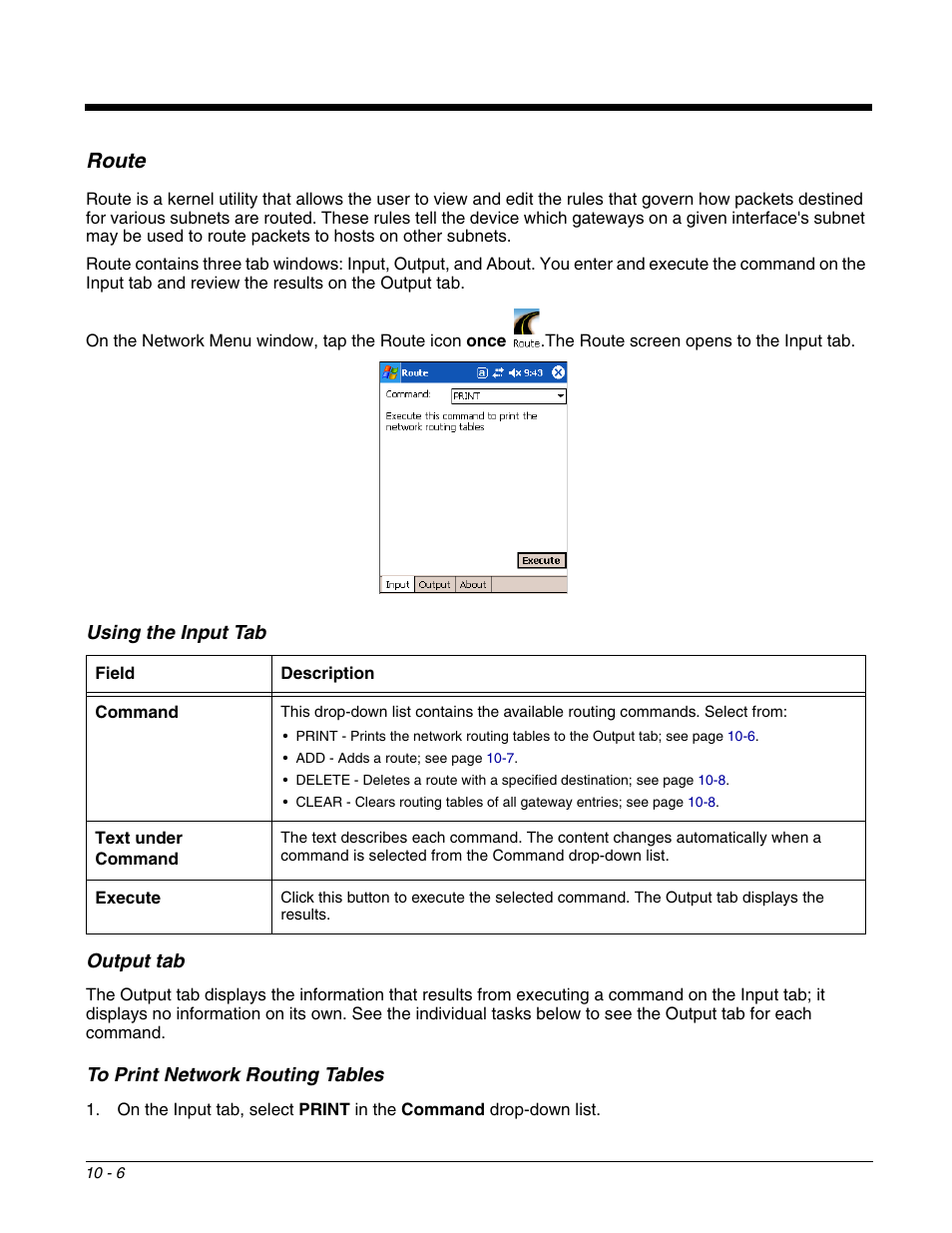 Route, Route -6 | Dolphin Peripherals 6100 User Manual | Page 160 / 176