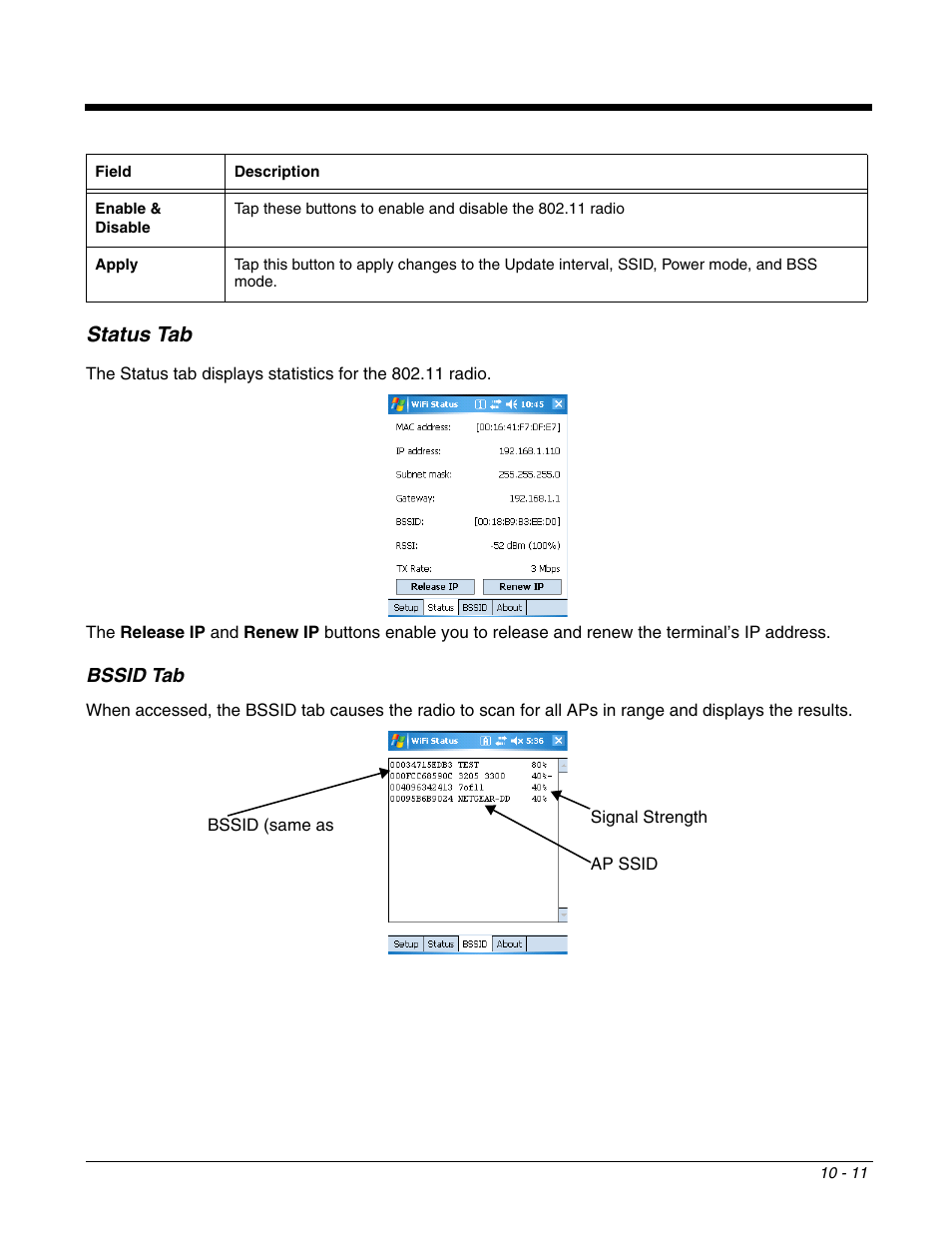 Status tab | Dolphin Peripherals 6100 User Manual | Page 165 / 176