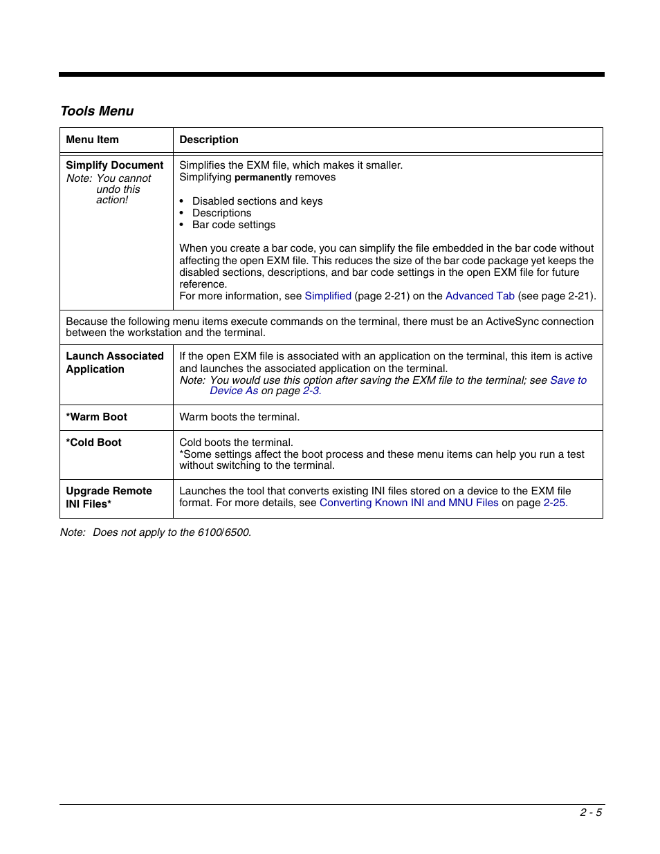 Tools menu | Dolphin Peripherals 6100 User Manual | Page 21 / 176
