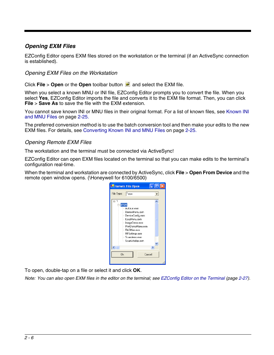 Inal; see, Opening exm files | Dolphin Peripherals 6100 User Manual | Page 22 / 176