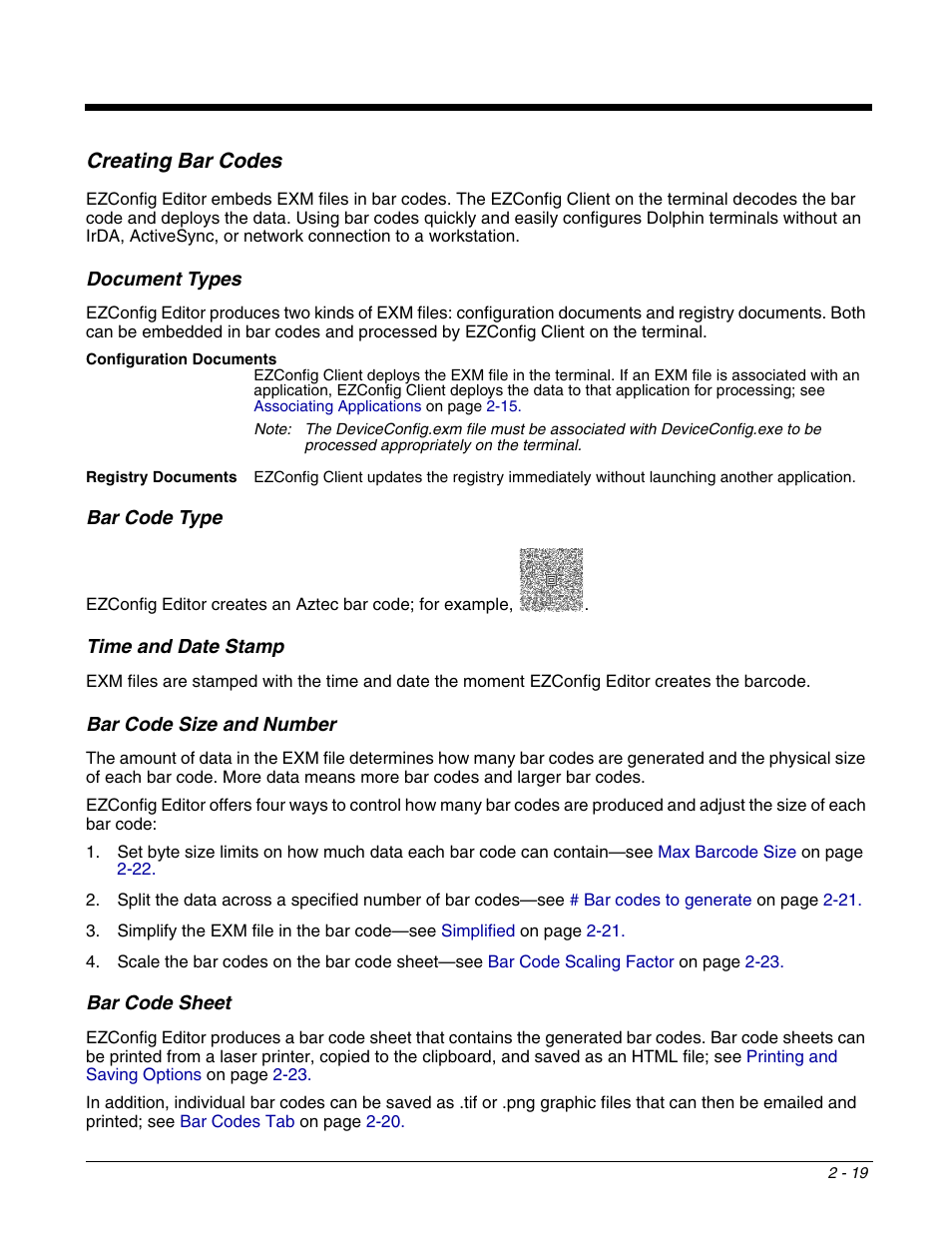 Creating bar codes, Creating bar codes -19, Enerates bar codes from exm files | Information, see | Dolphin Peripherals 6100 User Manual | Page 35 / 176