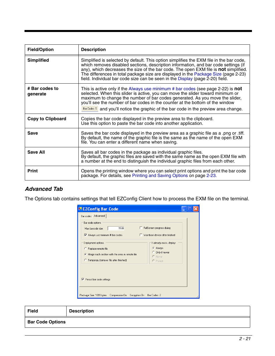 Simplified, Advanced tab, Bar codes to generate | Simplify the exm file in the bar code—see | Dolphin Peripherals 6100 User Manual | Page 37 / 176