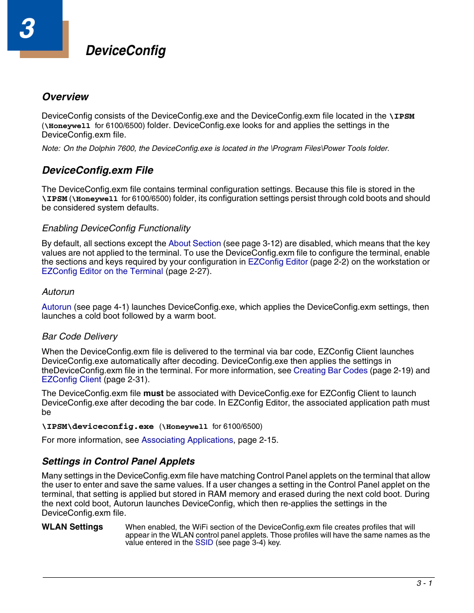 Deviceconfig, Deviceconfig.exm file, Settings in control panel applets | Chapter 3 - deviceconfig, Deviceconfig.exm file -1, Settings in control panel applets -1 | Dolphin Peripherals 6100 User Manual | Page 51 / 176