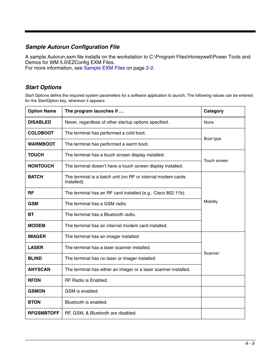 Start options, Start options -5, Sample autorun configuration file | Dolphin Peripherals 6100 User Manual | Page 73 / 176