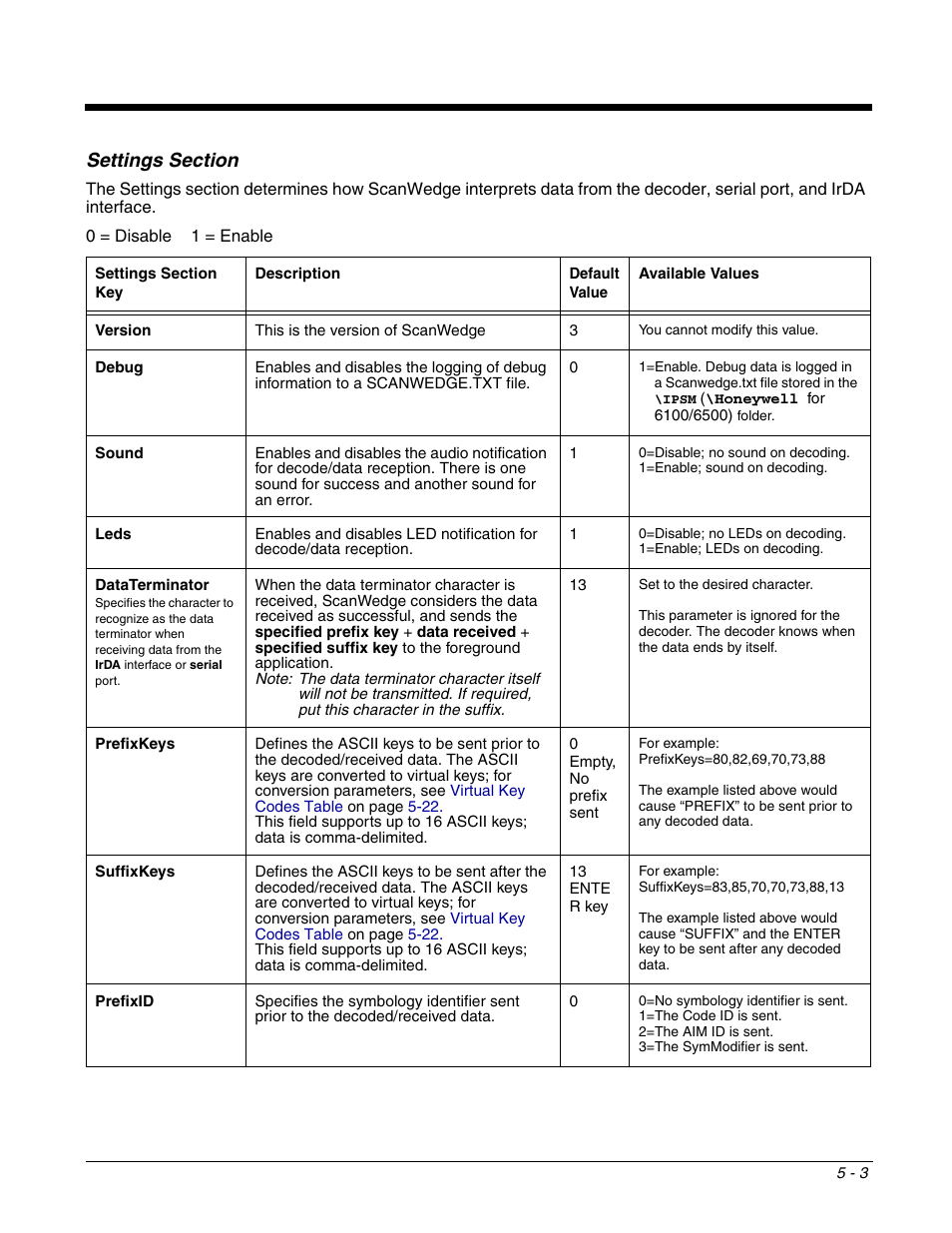 Settings section, Settings section -3 | Dolphin Peripherals 6100 User Manual | Page 79 / 176