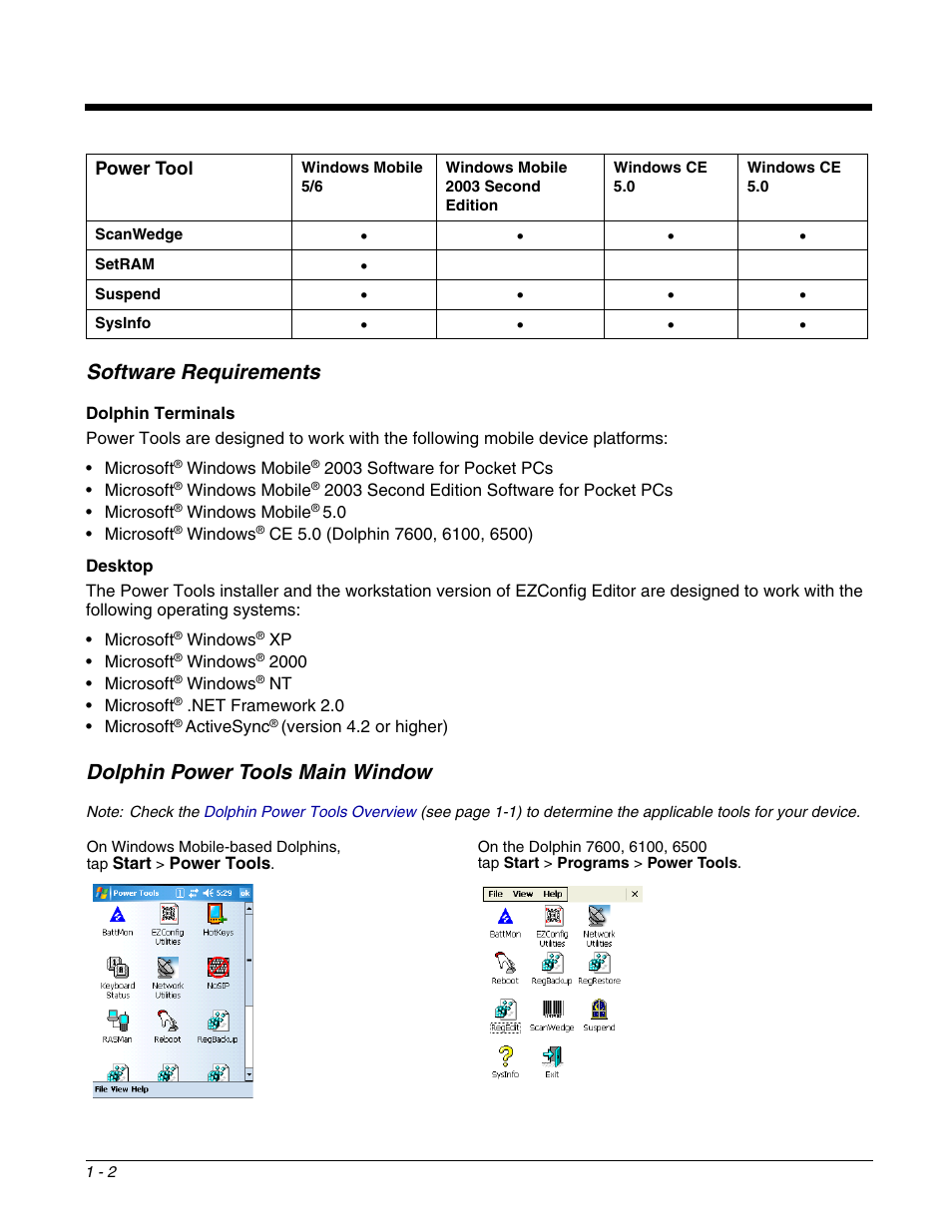 Software requirements, Dolphin power tools main window | Dolphin Peripherals 6100 User Manual | Page 8 / 176