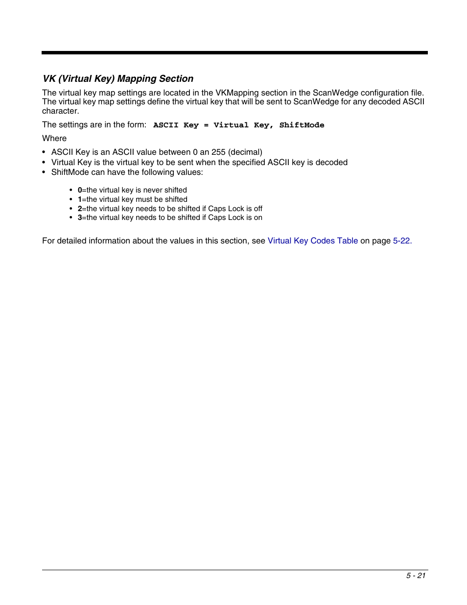 Vk (virtual key) mapping section, Vk (virtual key) mapping section -21 | Dolphin Peripherals 6100 User Manual | Page 97 / 176