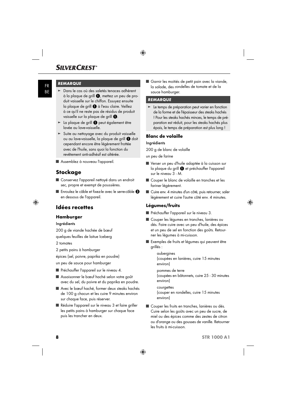 Stockage, Idées recettes | Silvercrest STR 1000 A1 User Manual | Page 11 / 34