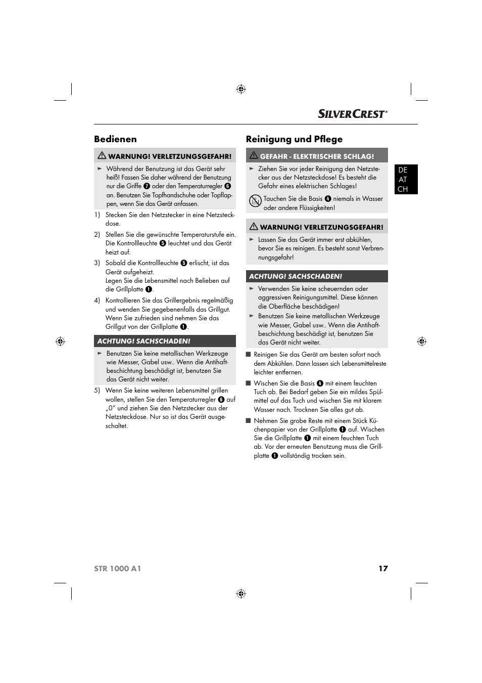 Bedienen, Reinigung und pﬂ ege | Silvercrest STR 1000 A1 User Manual | Page 20 / 34