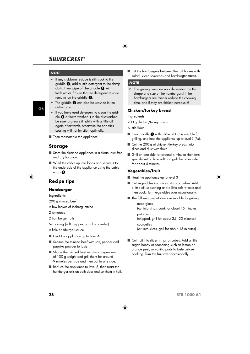 Storage, Recipe tips | Silvercrest STR 1000 A1 User Manual | Page 31 / 34