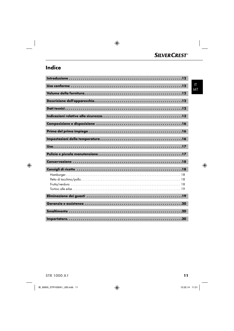 Indice | Silvercrest STR 1000 A1 User Manual | Page 14 / 44