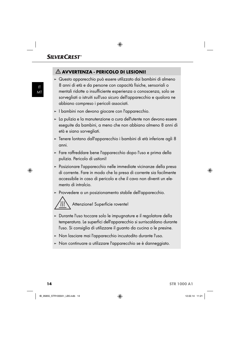 Avvertenza - pericolo di lesioni, I bambini non devono giocare con l'apparecchio | Silvercrest STR 1000 A1 User Manual | Page 17 / 44
