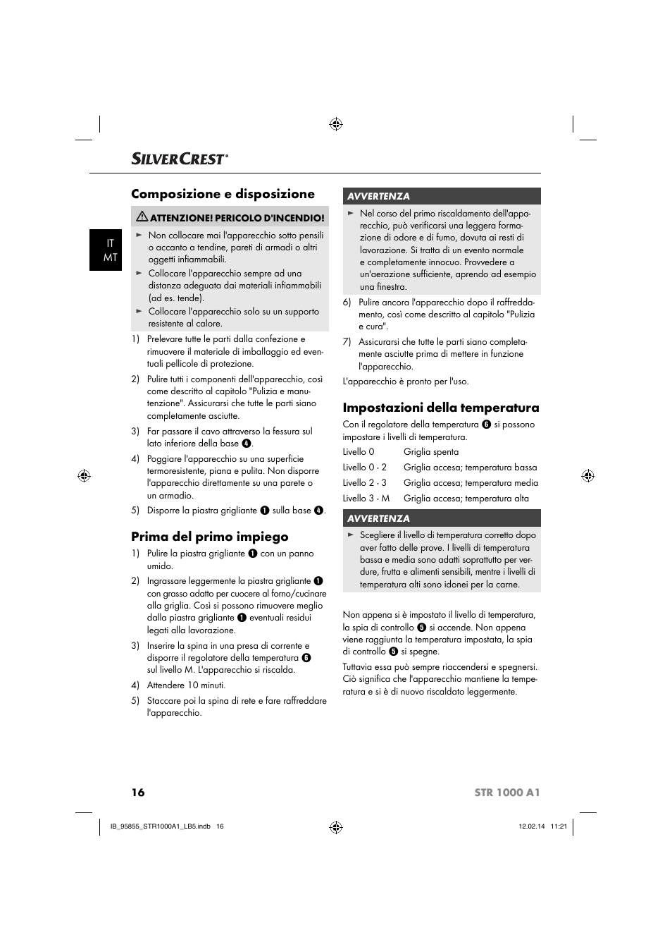 Composizione e disposizione, Prima del primo impiego, Impostazioni della temperatura | Silvercrest STR 1000 A1 User Manual | Page 19 / 44