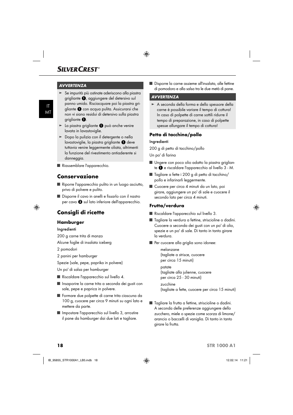 Conservazione, Consigli di ricette | Silvercrest STR 1000 A1 User Manual | Page 21 / 44