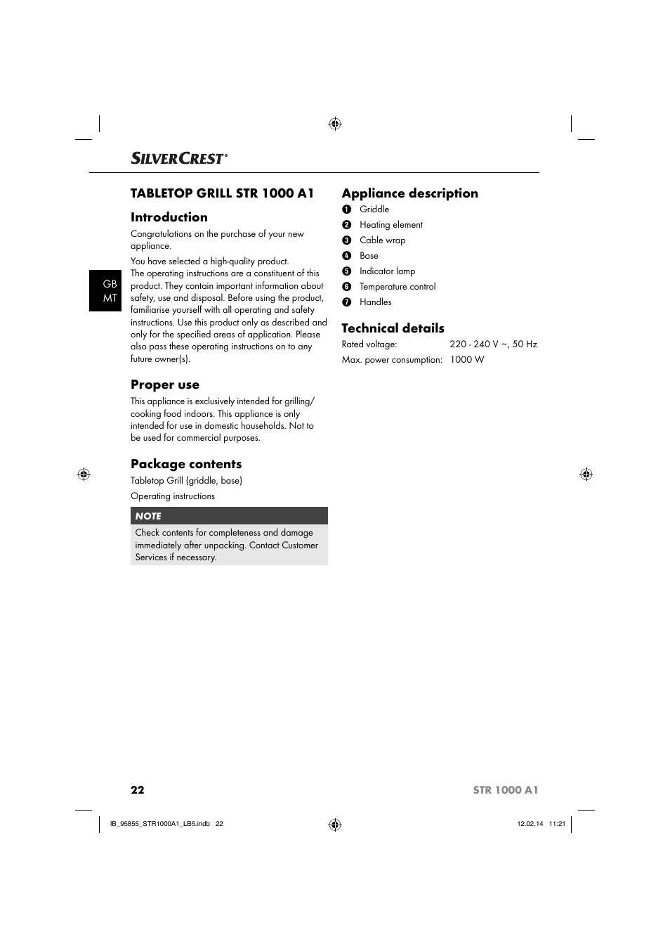 Proper use, Package contents, Appliance description | Technical details | Silvercrest STR 1000 A1 User Manual | Page 25 / 44