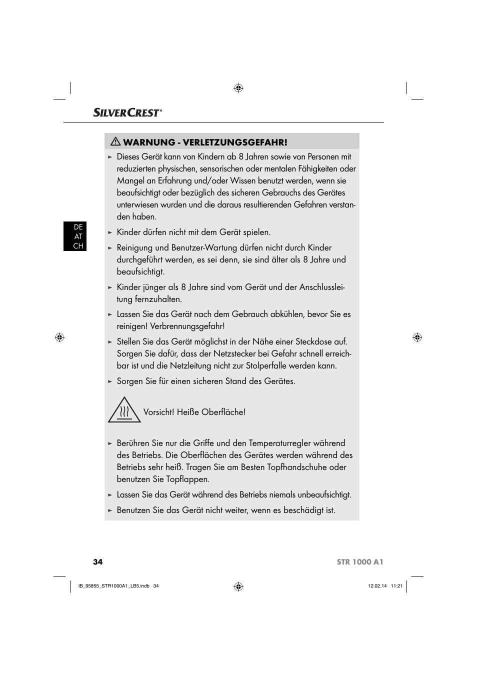 Warnung - verletzungsgefahr, Kinder dürfen nicht mit dem gerät spielen | Silvercrest STR 1000 A1 User Manual | Page 37 / 44