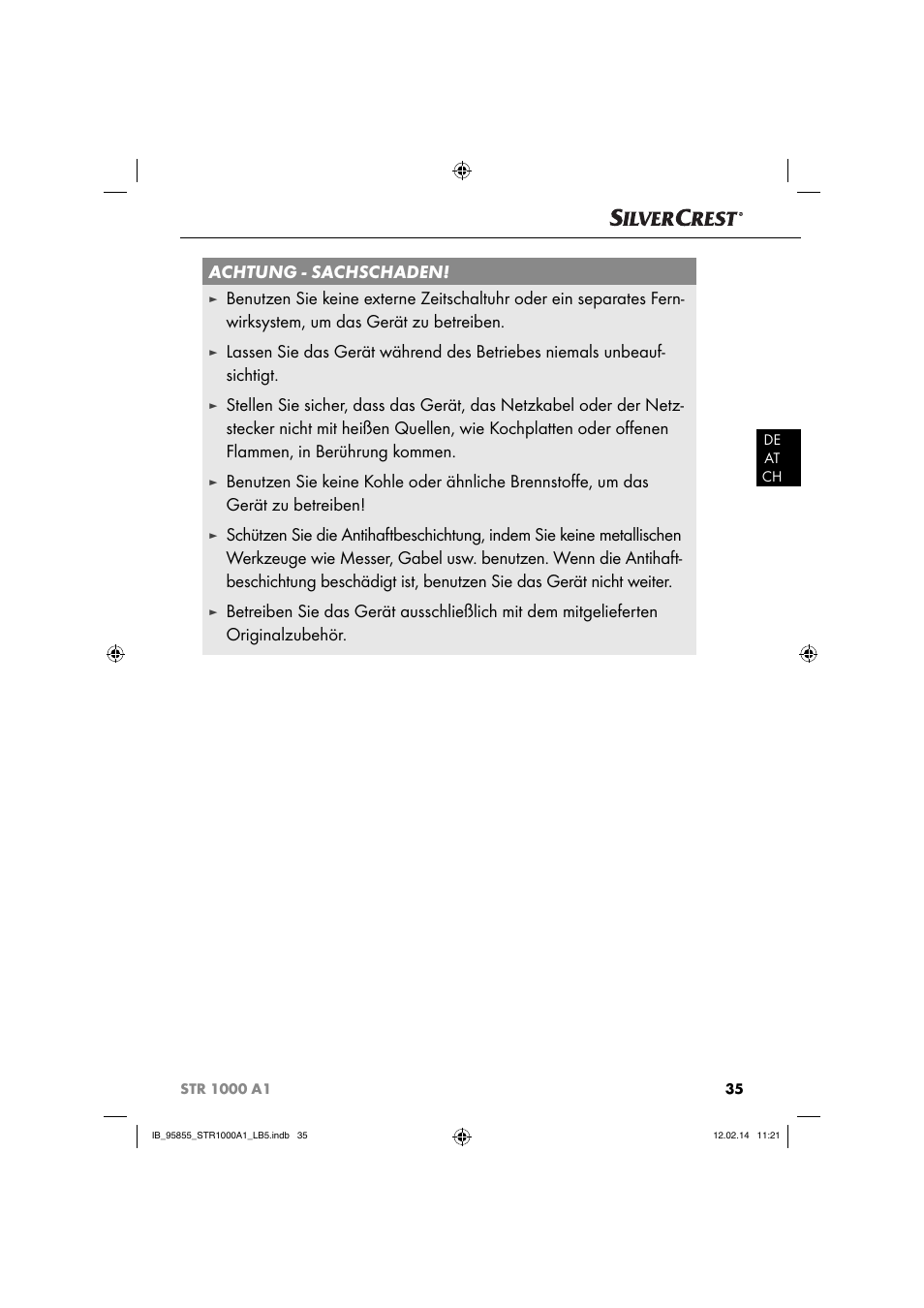 Achtung - sachschaden | Silvercrest STR 1000 A1 User Manual | Page 38 / 44