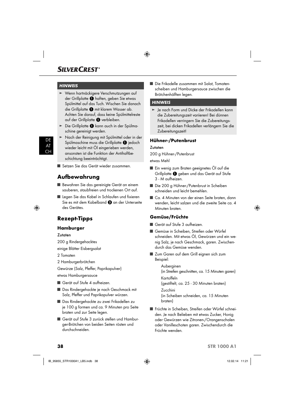 Aufbewahrung, Rezept-tipps | Silvercrest STR 1000 A1 User Manual | Page 41 / 44