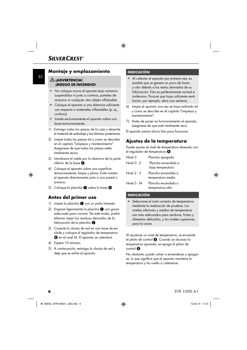 Montaje y emplazamiento, Antes del primer uso, Ajustes de la temperatura | Silvercrest STR 1000 A1 User Manual | Page 9 / 44