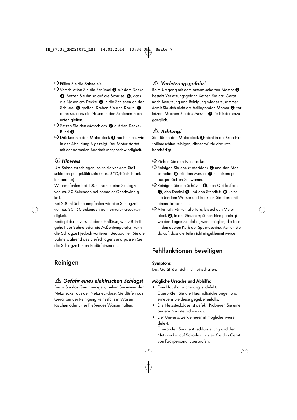 Reinigen, Fehlfunktionen beseitigen | Silvercrest SMZ 260 F1 User Manual | Page 10 / 44