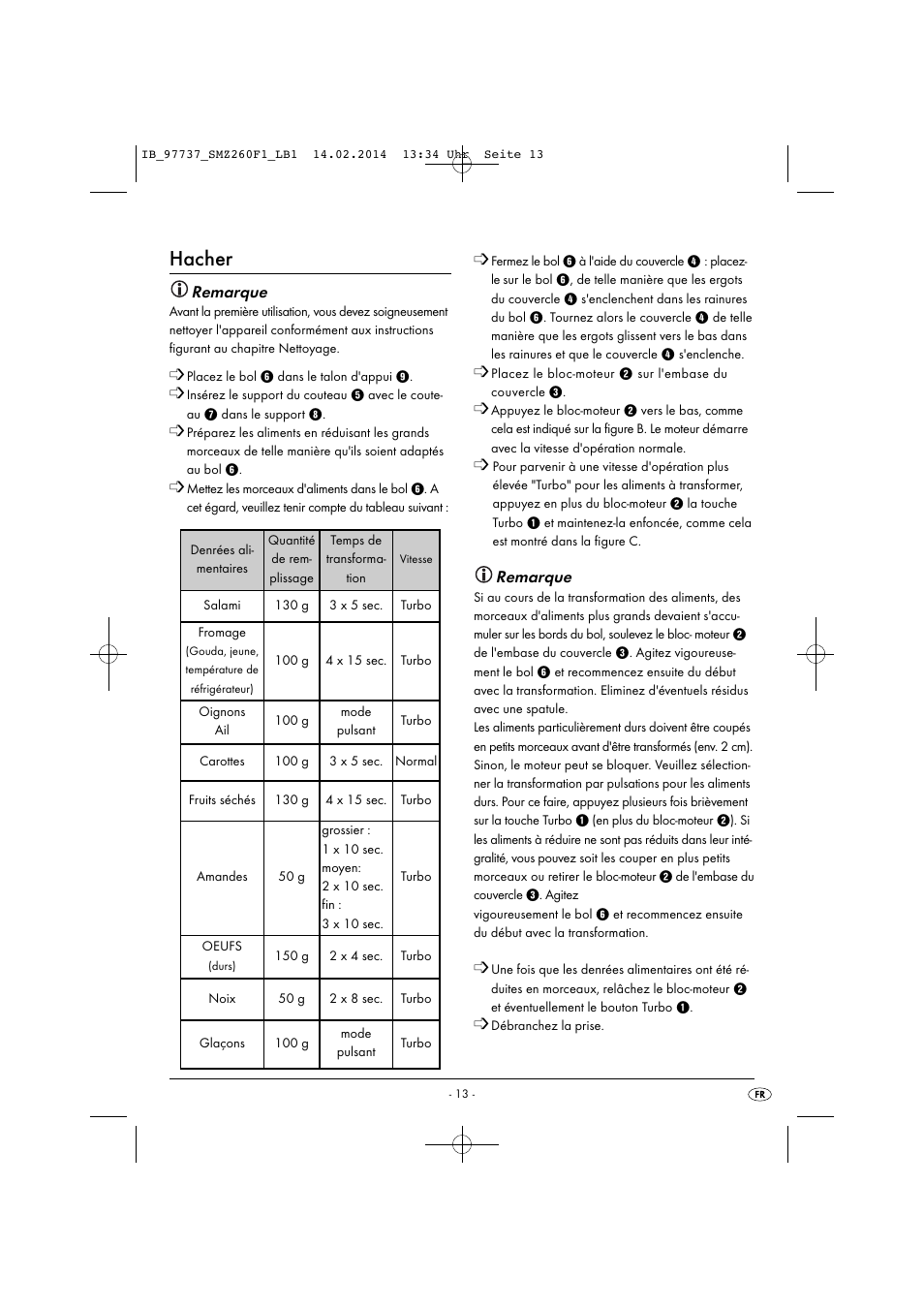 Hacher, Remarque | Silvercrest SMZ 260 F1 User Manual | Page 16 / 44