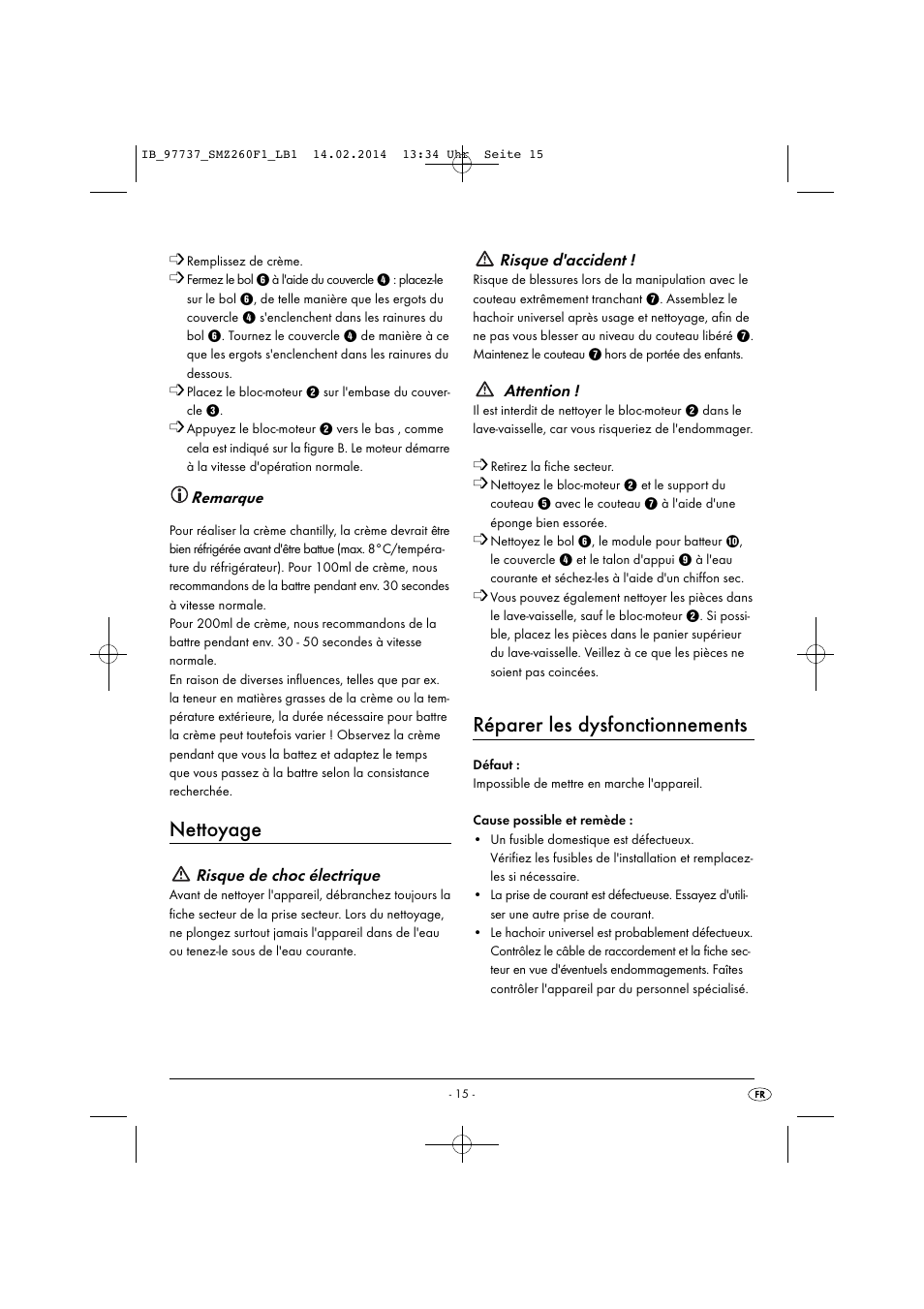 Nettoyage, Réparer les dysfonctionnements | Silvercrest SMZ 260 F1 User Manual | Page 18 / 44