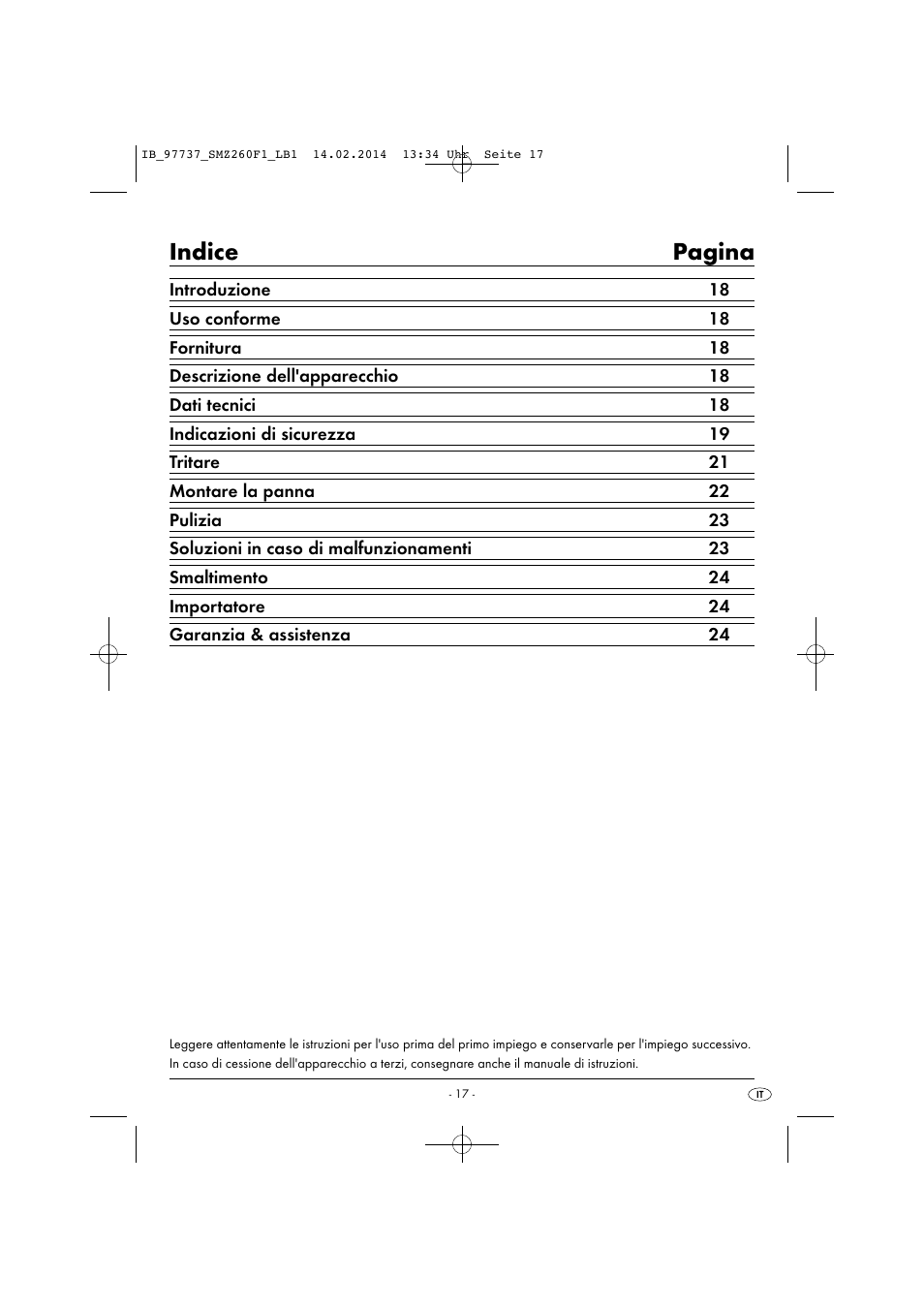 Indice pagina | Silvercrest SMZ 260 F1 User Manual | Page 20 / 44