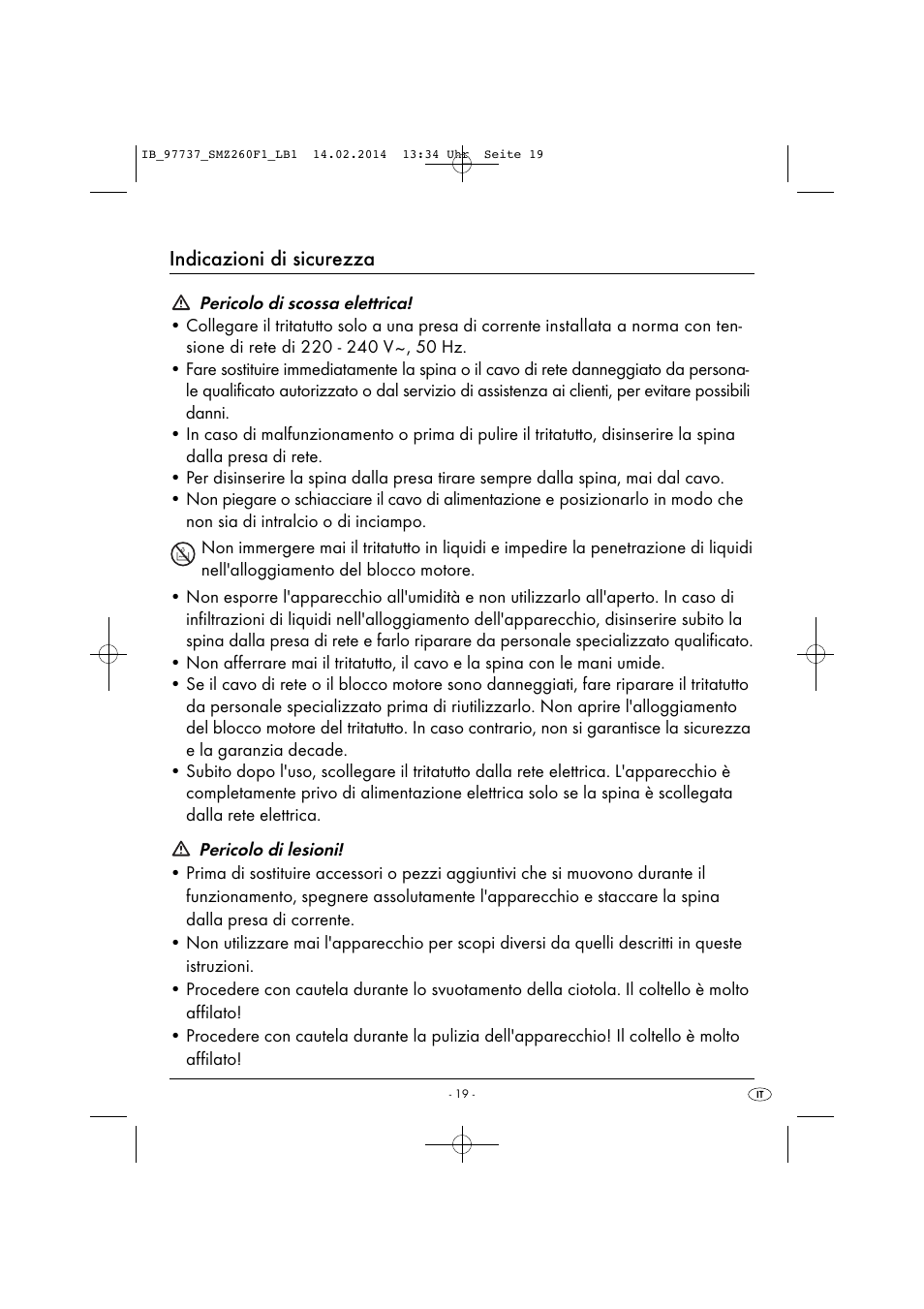 Indicazioni di sicurezza | Silvercrest SMZ 260 F1 User Manual | Page 22 / 44