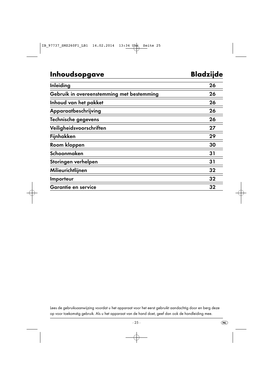 Inhoudsopgave bladzijde | Silvercrest SMZ 260 F1 User Manual | Page 28 / 44