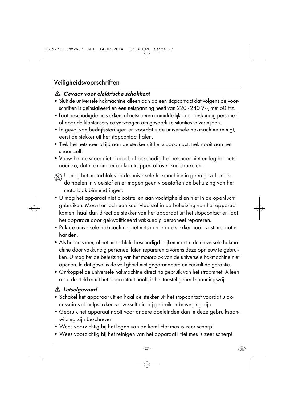 Veiligheidsvoorschriften | Silvercrest SMZ 260 F1 User Manual | Page 30 / 44