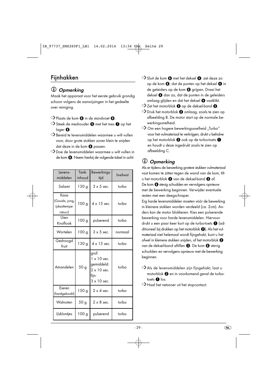 Fijnhakken, Opmerking | Silvercrest SMZ 260 F1 User Manual | Page 32 / 44