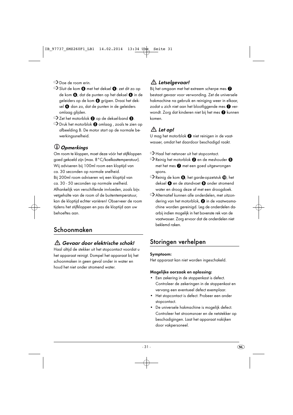 Schoonmaken, Storingen verhelpen | Silvercrest SMZ 260 F1 User Manual | Page 34 / 44