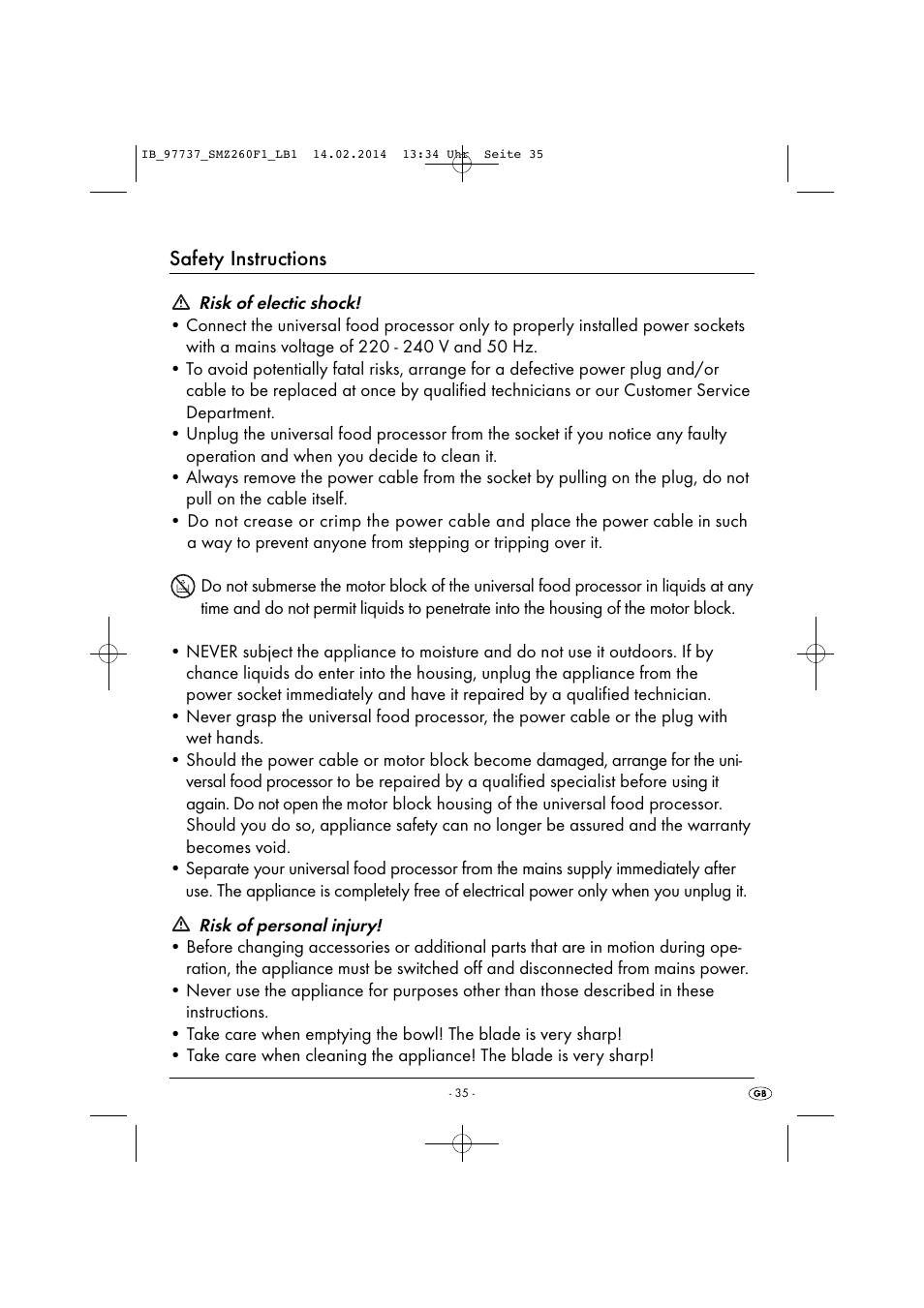Safety instructions | Silvercrest SMZ 260 F1 User Manual | Page 38 / 44