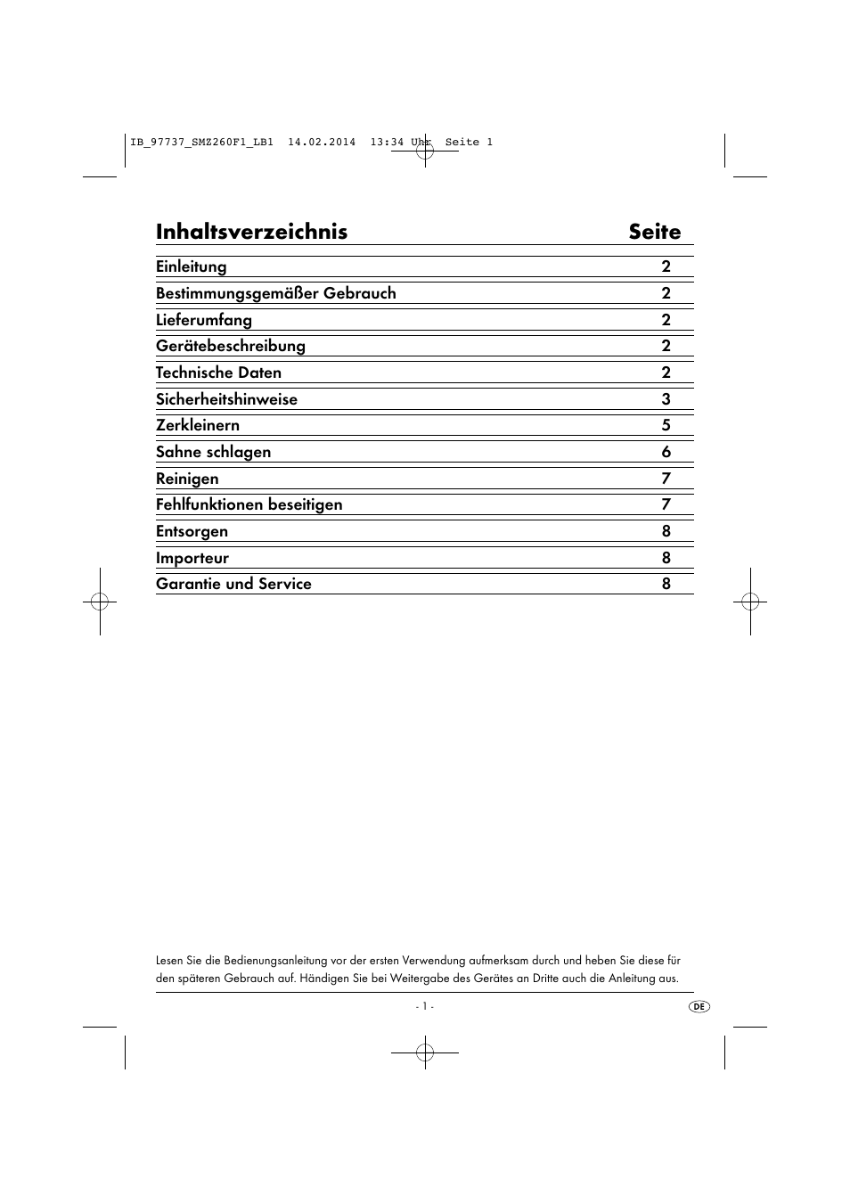 Inhaltsverzeichnis seite | Silvercrest SMZ 260 F1 User Manual | Page 4 / 44