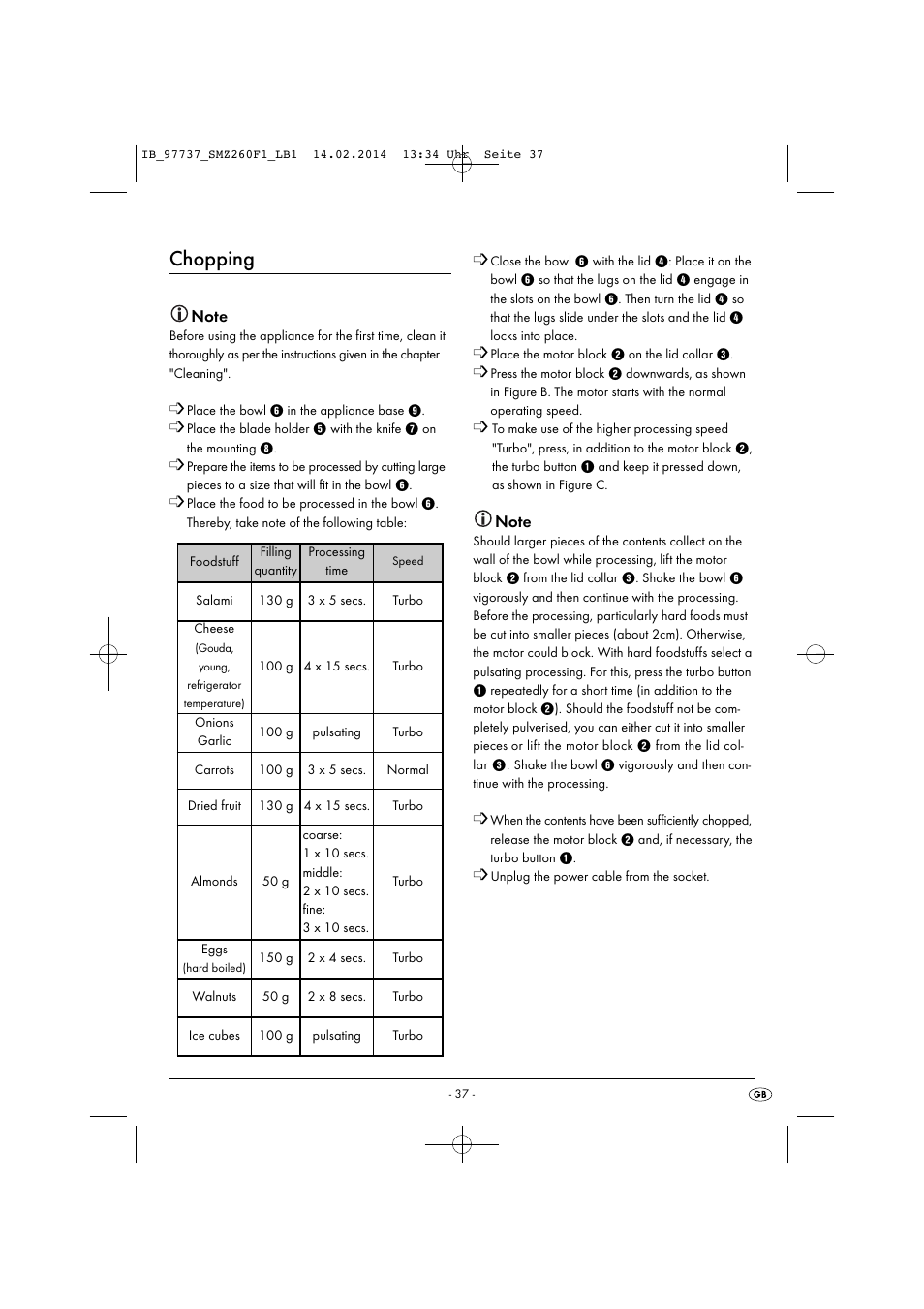 Chopping | Silvercrest SMZ 260 F1 User Manual | Page 40 / 44
