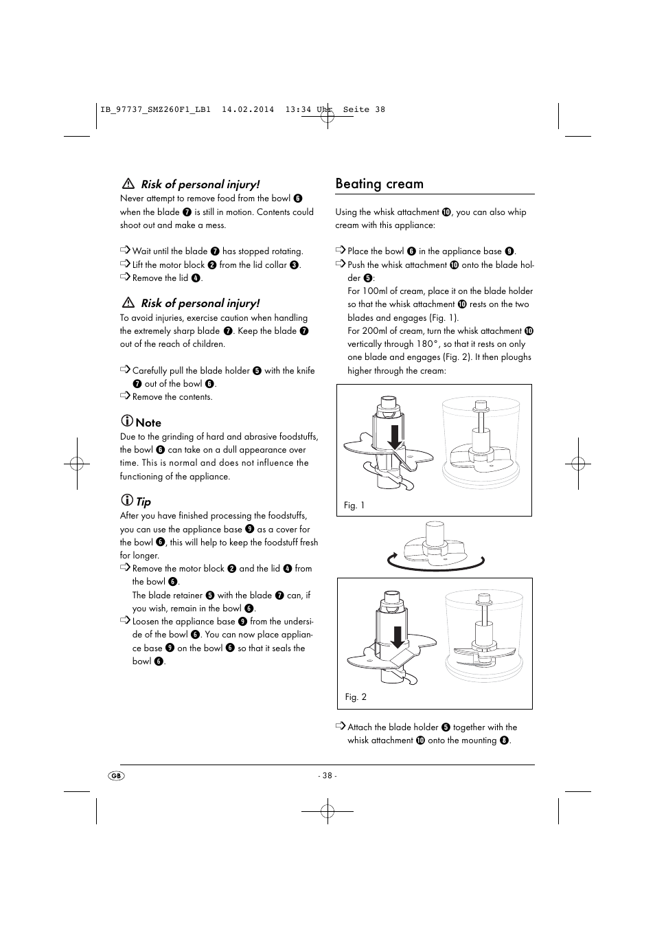 Beating cream | Silvercrest SMZ 260 F1 User Manual | Page 41 / 44