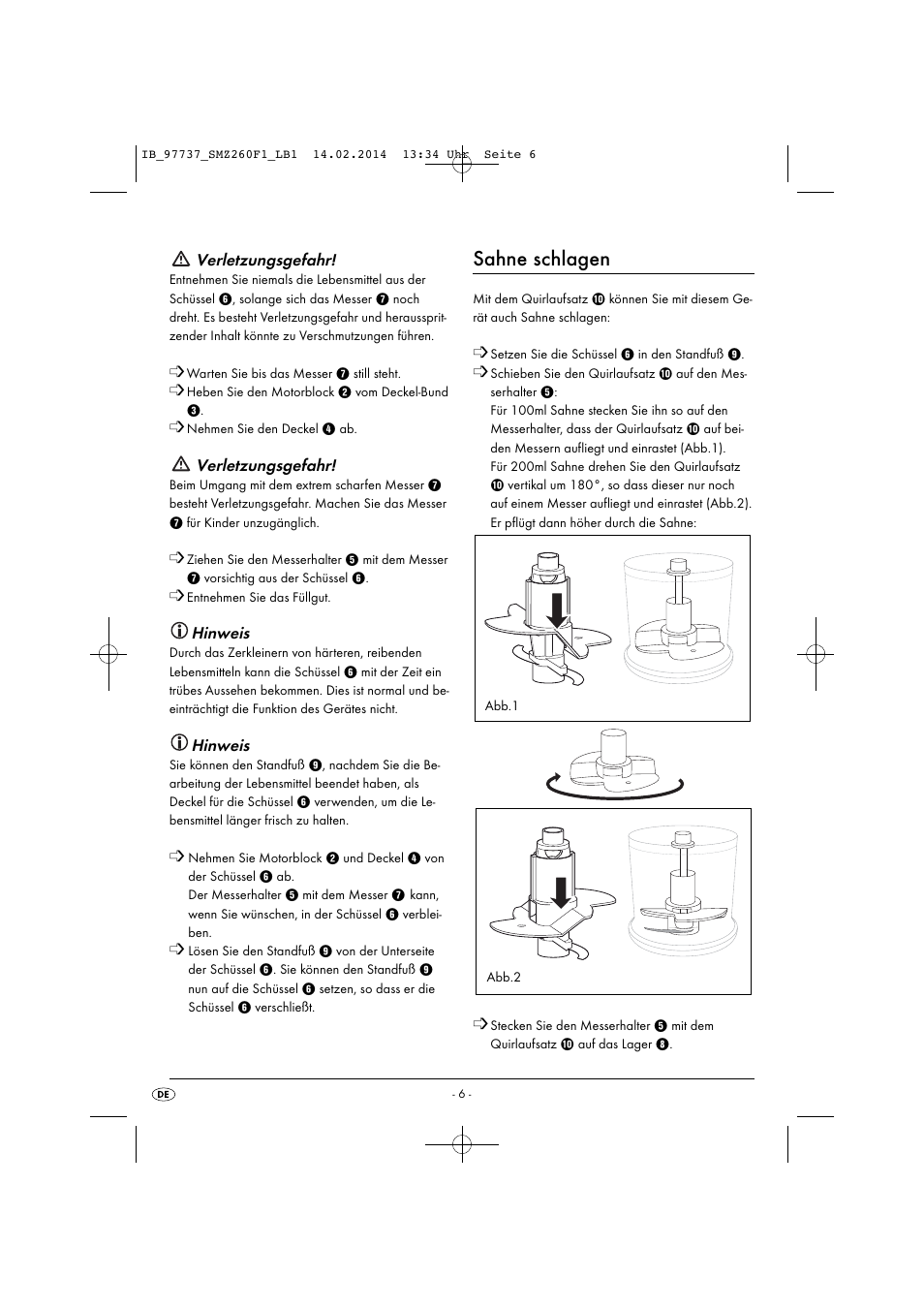 Sahne schlagen | Silvercrest SMZ 260 F1 User Manual | Page 9 / 44