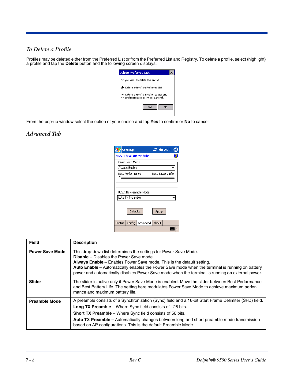 Advanced tab, Advanced tab -8 | Dolphin Peripherals 9500 User Manual | Page 108 / 264