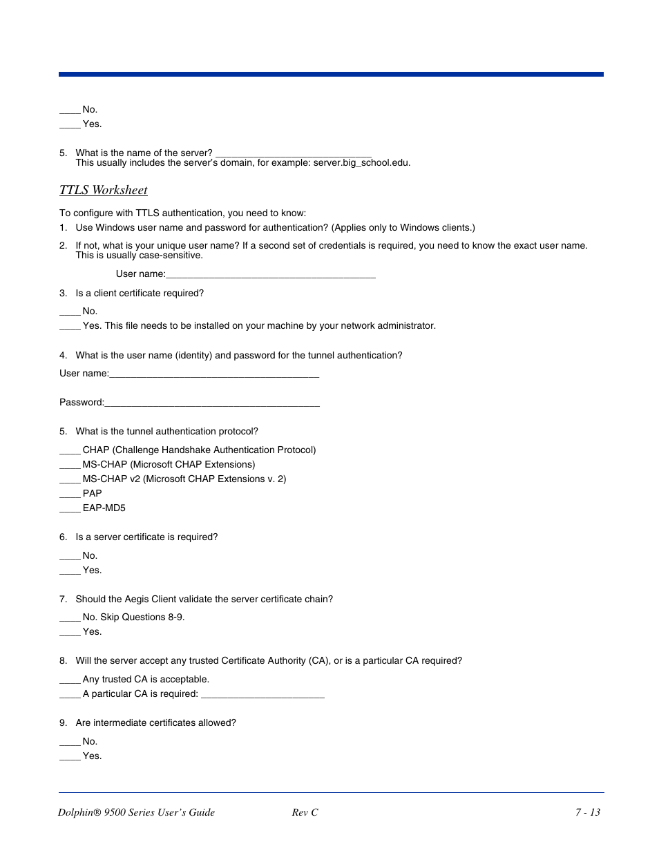 Ttls worksheet | Dolphin Peripherals 9500 User Manual | Page 113 / 264