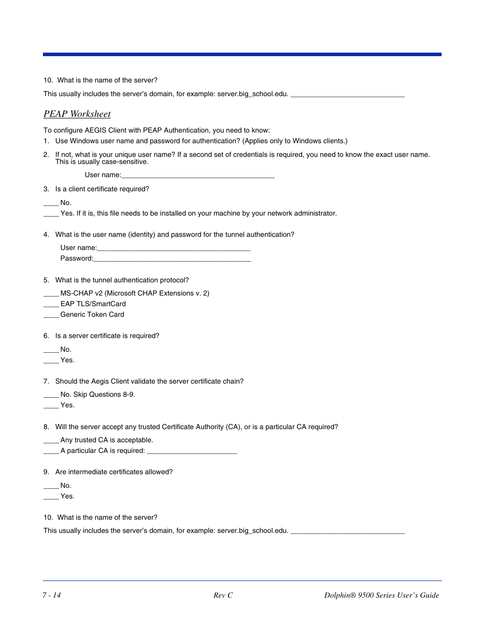 Peap worksheet | Dolphin Peripherals 9500 User Manual | Page 114 / 264
