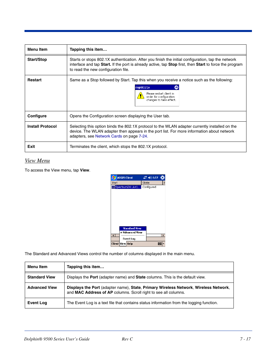 View menu | Dolphin Peripherals 9500 User Manual | Page 117 / 264
