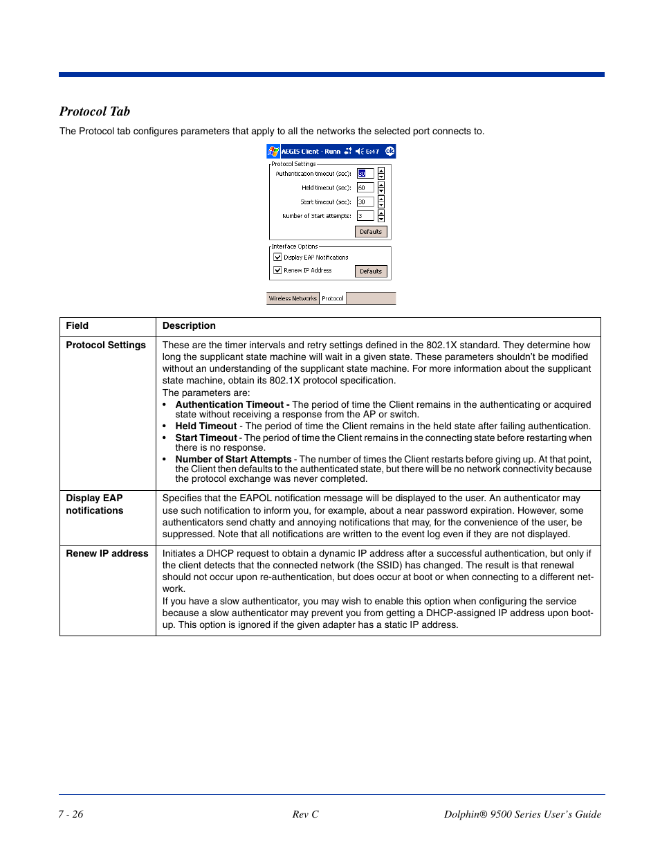 Protocol tab | Dolphin Peripherals 9500 User Manual | Page 126 / 264