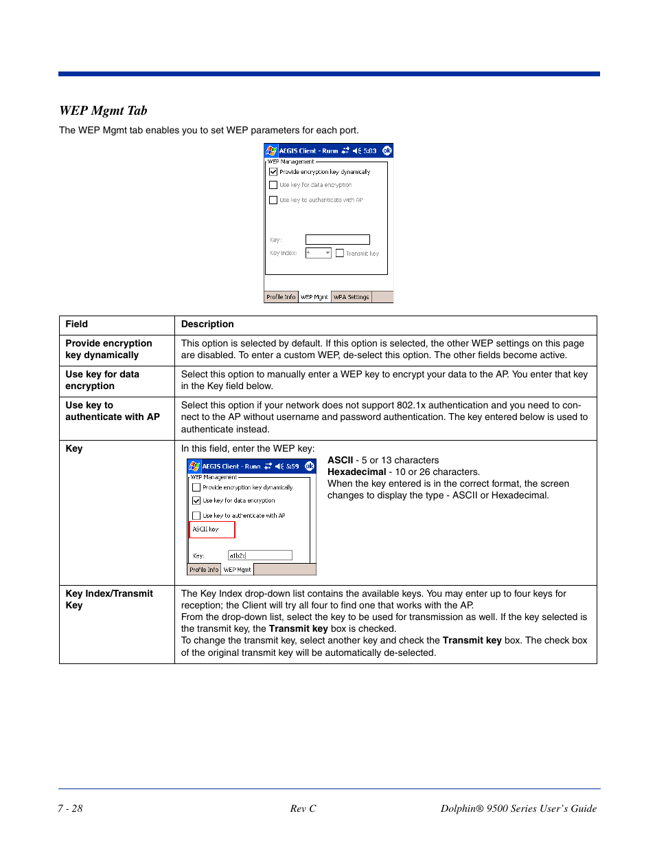 Wep mgmt tab | Dolphin Peripherals 9500 User Manual | Page 128 / 264