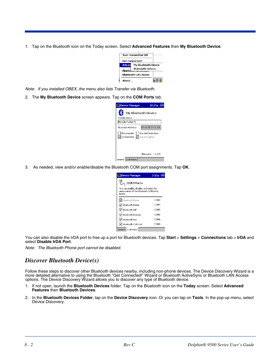 Discover bluetooth device(s), Discover bluetooth device(s) -2 | Dolphin Peripherals 9500 User Manual | Page 138 / 264