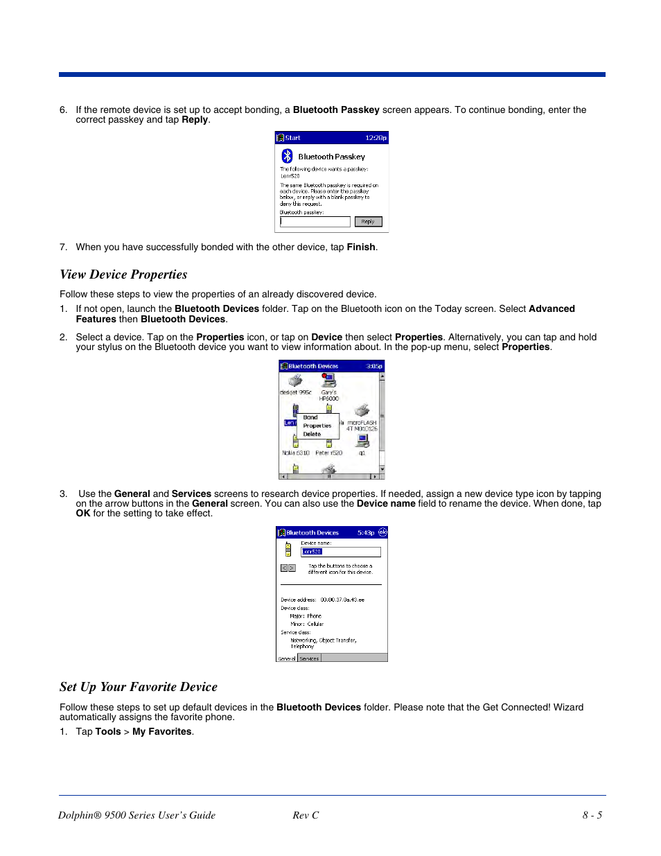 Set up your favorite device, Set up your favorite device -5, View device properties | Dolphin Peripherals 9500 User Manual | Page 141 / 264