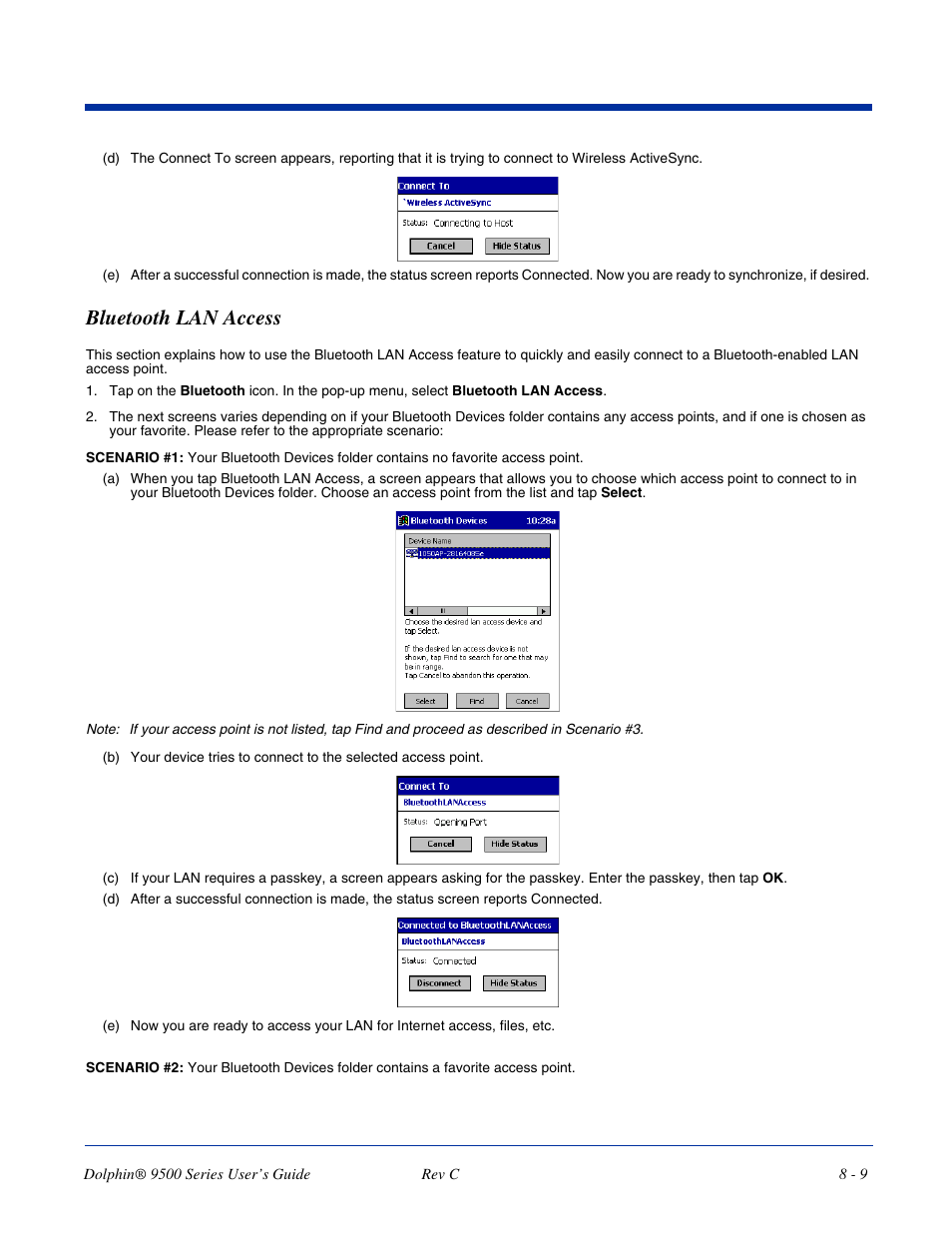 Bluetooth lan access, Bluetooth lan access -9 | Dolphin Peripherals 9500 User Manual | Page 145 / 264