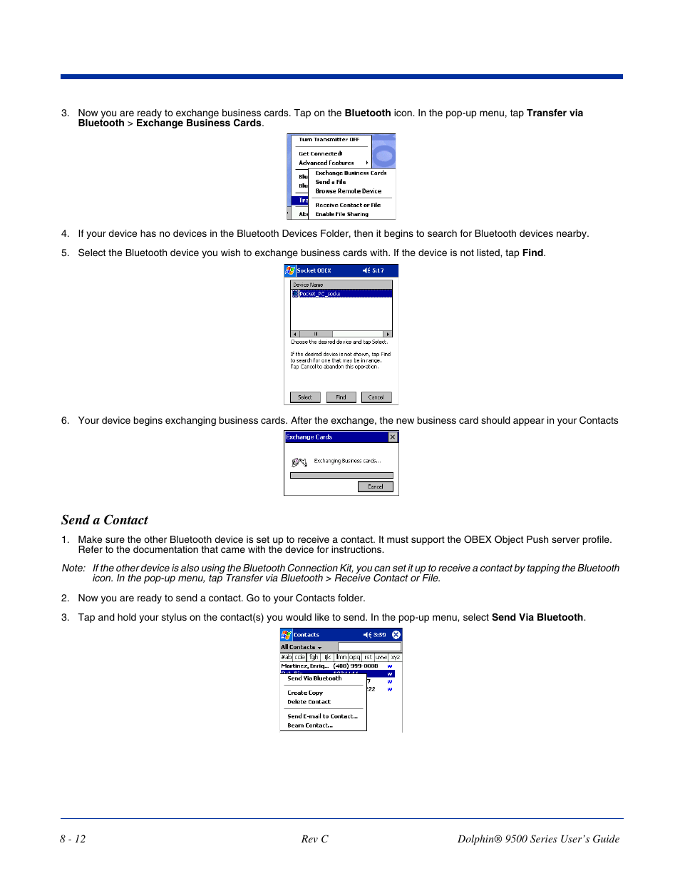 Send a contact | Dolphin Peripherals 9500 User Manual | Page 148 / 264