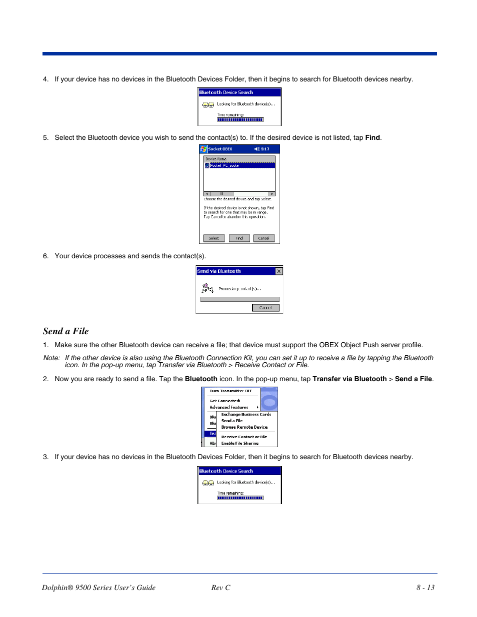 Send a file | Dolphin Peripherals 9500 User Manual | Page 149 / 264