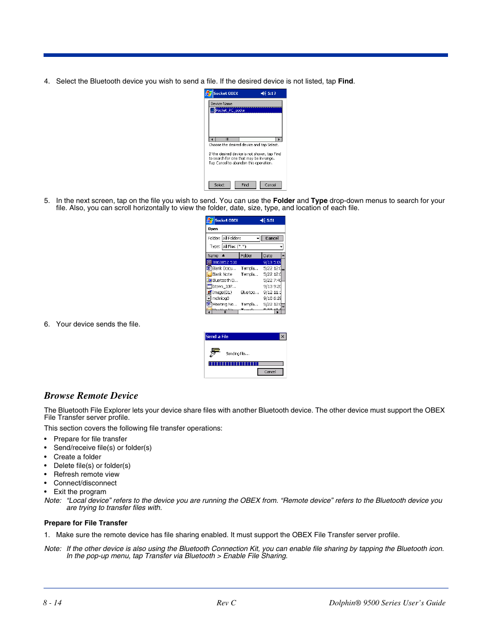 Browse remote device | Dolphin Peripherals 9500 User Manual | Page 150 / 264