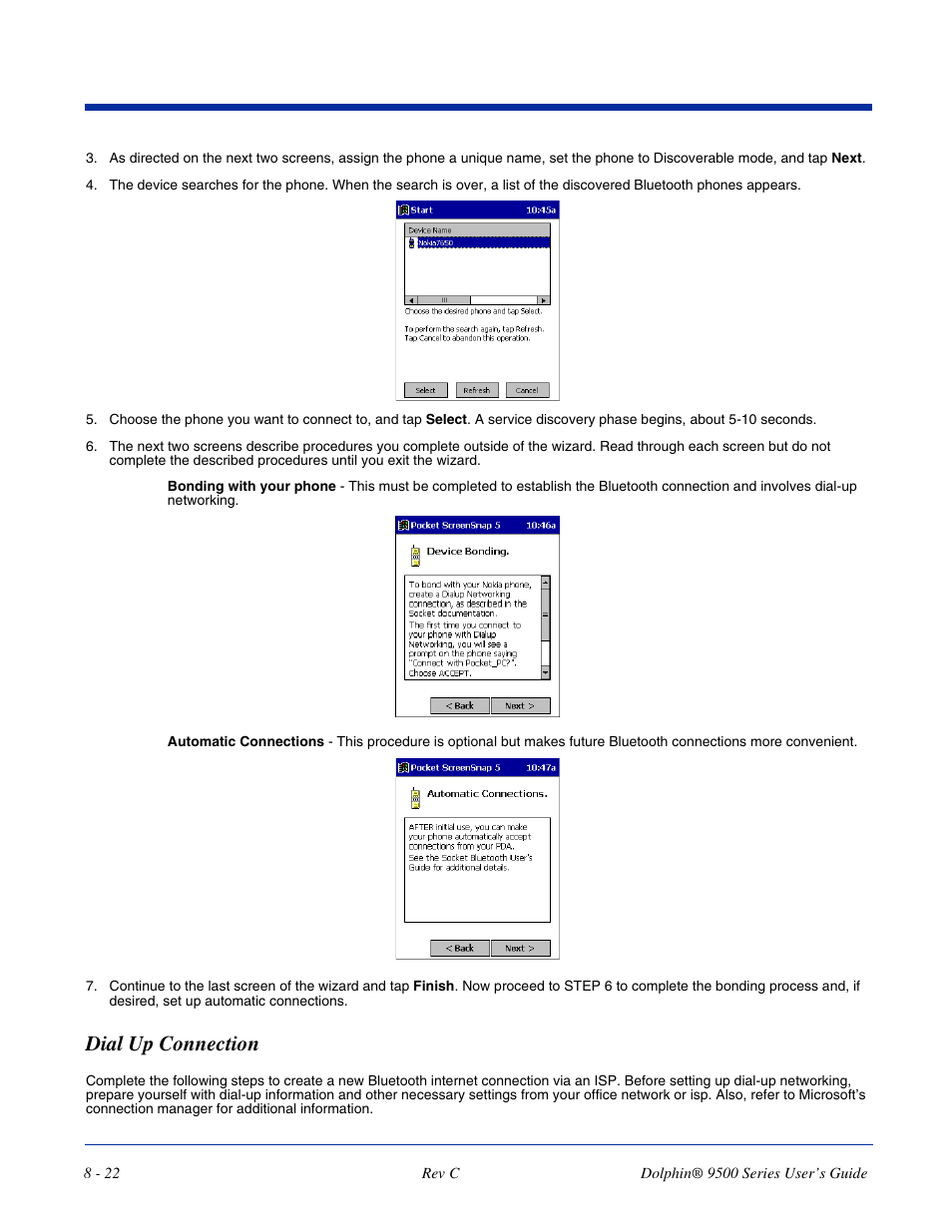 Dial up connection, Dial up connection -22 | Dolphin Peripherals 9500 User Manual | Page 158 / 264